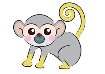 かわいいリスザルの全身イラスト 主線あり