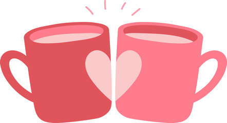 Kawaii Valentine Coffee Cup Isolated Illustration Heart Doodle Hot Couple Mug