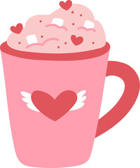 Kawaii Valentine Coffee Cup Isolated Illustration Heart Doodle Spice Marshmello Whipping Cream