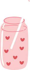 Kawaii Valentine Coffee Glass Clear Cup Isolated Illustration Heart Doodle Take Away