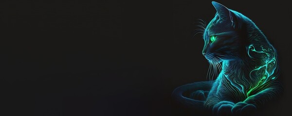 Illustration of a glow in the dark cat. Generative AI picture.