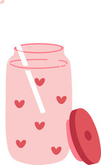 Kawaii Valentine Coffee Glass Clear Cup Isolated Illustration Heart Doodle Take Away Lid