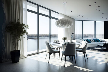 Fototapeta premium interior design, a stunning penthouse, and a dining room. Generative AI