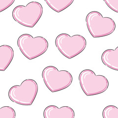 Abstract pink heart seamless pattern background. Hand drawn geometric heart isolated on white for card, invitation, scrapbook or holiday wrapping paper, textile fabric