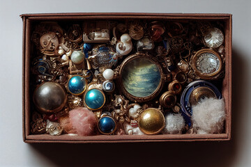 Antique box of trinkets, Generative AI