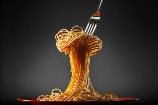 Spaghetti Pasta On Fork, Isolated Background. Close Up. Generated AI