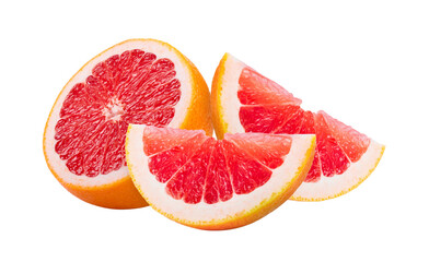 Ripe half of pink grapefruit citrus fruit on transparent png