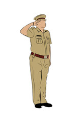 Indian police officer salute vector illustration.
