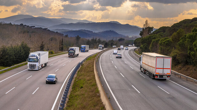 Highway traffic on European freeway AP7 Spain