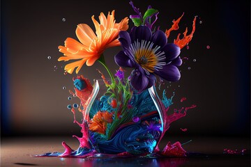 Abstract bouquet of flowers on a dark background, Velentines day. Ai Generative