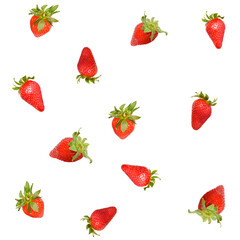 Seamless pattern, fresh strawberries on a white background, isolated.
