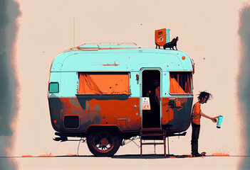 Caravan, Rv concept illustration for You Picture and adventure cover, Ai Generative