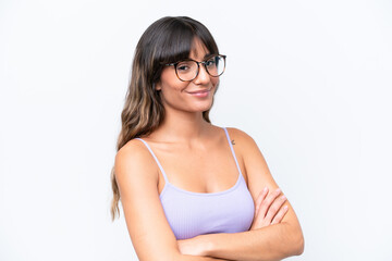 Young caucasian woman over isolated background With glasses with happy expression