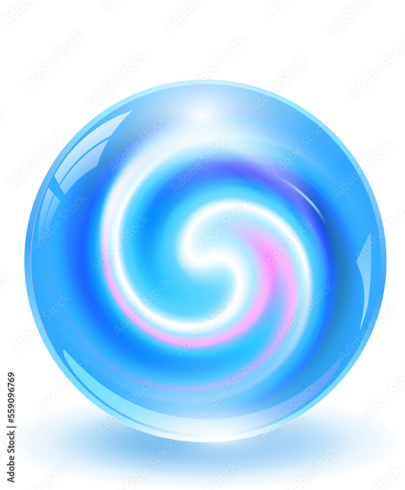 Poster 3d crystal, glass sphere with abstract spiral shape inside