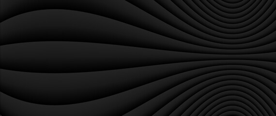 Fototapeta premium Black striped pattern background, 3d lines design, abstract symmetrical minimal dark gray background for business presentation
