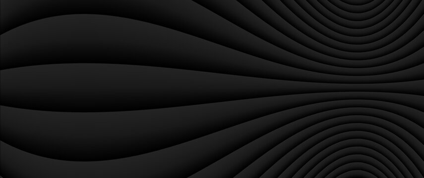 Black striped pattern background, 3d lines design, abstract symmetrical minimal dark gray background for business presentation