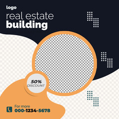 Naklejka premium Real estate social media post bundle design, modern Real Estate social media post Template, Real estate social media post web banner template design,Real Estate Social Media Feed Template