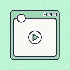 Square video player for social media application interface. Short video mockup in retro design style.
