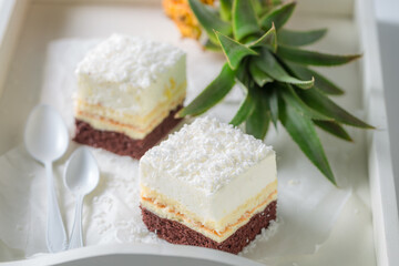 Sweet white cake made of coconut and pineapple.