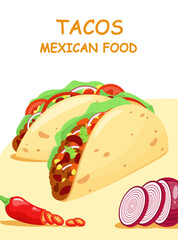 Tacos with chili pepper meat. Mexican food.
