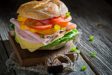 Crisp and delicious sandwich made of ingredients for breakfast.