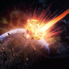 Meteor strike. Explosion in space. High quality illustration