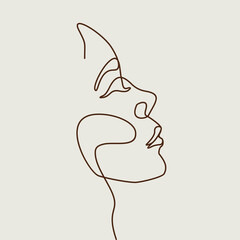 Woman face in one line art style. Continuous line art in elegant style for prints, tattoos, posters, textiles, cards etc. Beautiful woman face Vector illustration