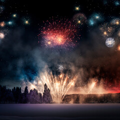 Fototapeta na wymiar Bright night sky with fireworks. High quality illustration