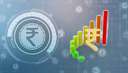 Obraz premium Indian rupee background, Stock market background with Indian rupee symbol, India Finance, Economic Background. 3d render