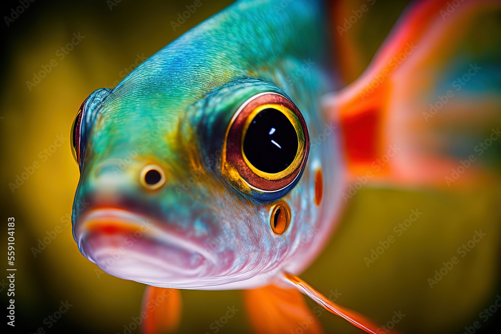 Wall mural beautiful fish in macro the danio rerio tetra fish. generative ai