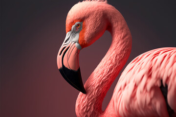 Pink flamingo close up portrait. Generative AI. - obrazy, fototapety, plakaty