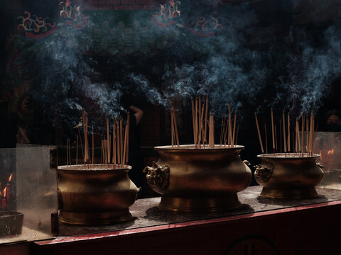 Chinese temple incent praying smoke