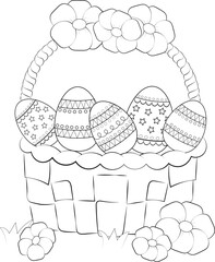 Coloring book basket with eggs. spring holiday coloring Easter