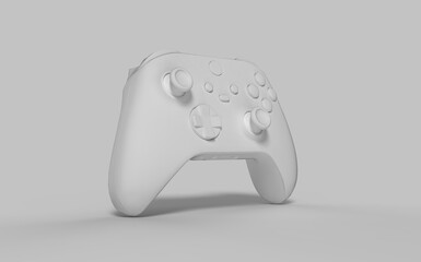 Controller white pad with buttons for video game console isolated on grey colour solid background isometric left side camera view © Hryhorii