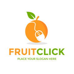 Fruit click vector logo template. This design use mouse and orange symbol. Suitable for technology.