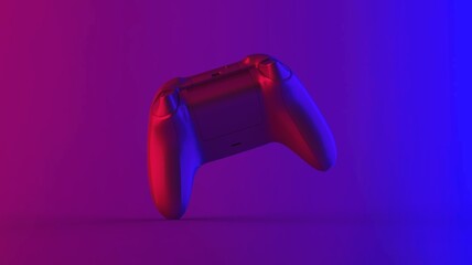 Neon light luxury style game console controller in red purple and bleu gradient colour free standing 3d illustration isometric back camera