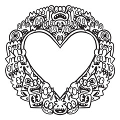 Cute monster Valentine doodle frame 