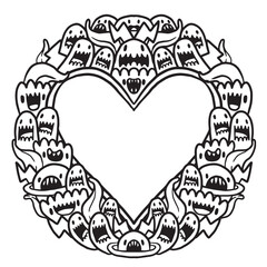 Cute monster Valentine doodle frame 