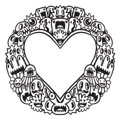 Cute monster Valentine doodle frame 