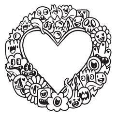 Cute monster Valentine doodle frame 