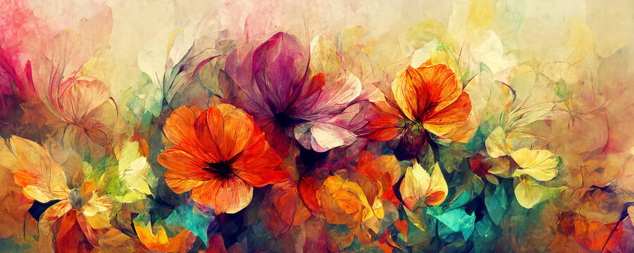 Colorful flower illustration as background. Generative AI.