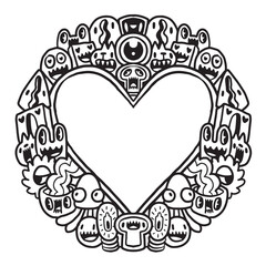Cute monster Valentine doodle frame 