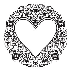 Cute monster Valentine doodle frame 