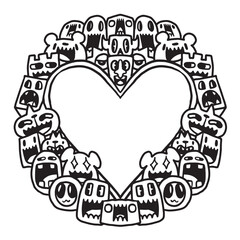 Cute monster Valentine doodle frame 
