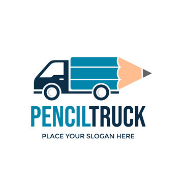 Pencil truck vector logo template. This design use truck and pencil symbol. Suitable for shipment.