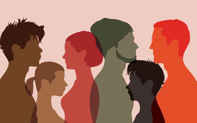 Members of the diversity group. Men, women and girls with attractive multi-ethnic looks. Equality for diverse people.