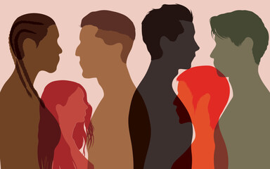 Society that's multicultural and multiracial. The power of friendship and empowerment. People from diverse cultures in a profile group. People from different cultures and regions. 