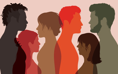 Multi-ethnic people's heads and faces. An overview of psychology and psychiatry. Patients under psychological treatment and psychological therapy. People who work in teams and are diverse. 