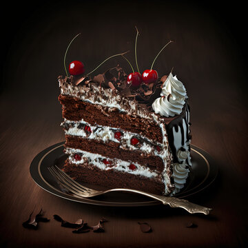 chocolate cake with cherries. Generative AI picture.