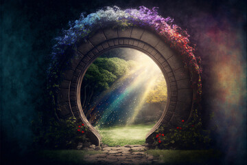 Experience the Magic of a Fantasy Garden with a Colorful Rainbow - Mythical, Imaginary, and Enchanting Visions Await